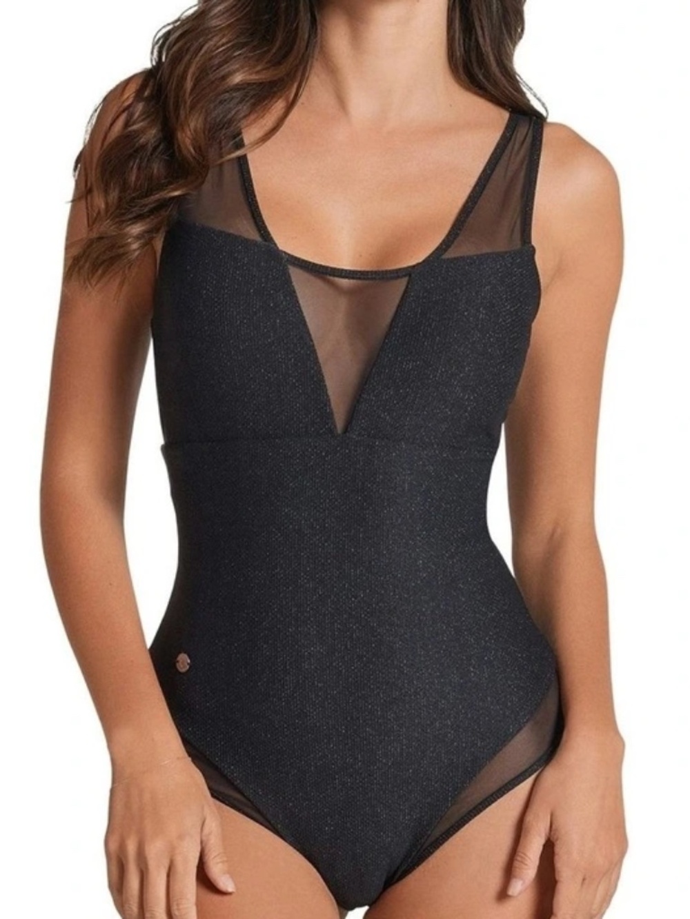 Leonisa Black Sparkly Mesh Accent Sculpting Swimsuit